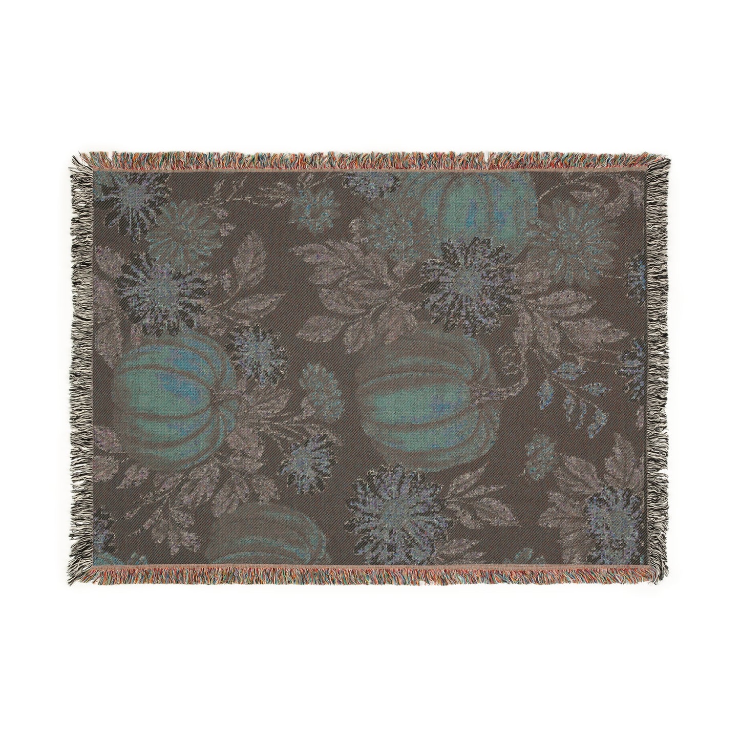 Pumpkin & Daisy Woven Throw Blanket – Fall Blanket for Couch, Black Autumn Decor with Fringe