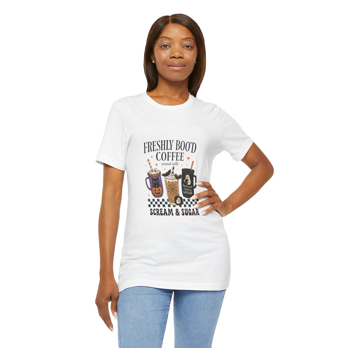 Freshly Boo'd Coffee Served with Scream & Sugar Unisex Tee: Magical Attitude Shirt, Witchy Apparel, Unique Gift, Humor T-Shirt, Fun Everyday Wear