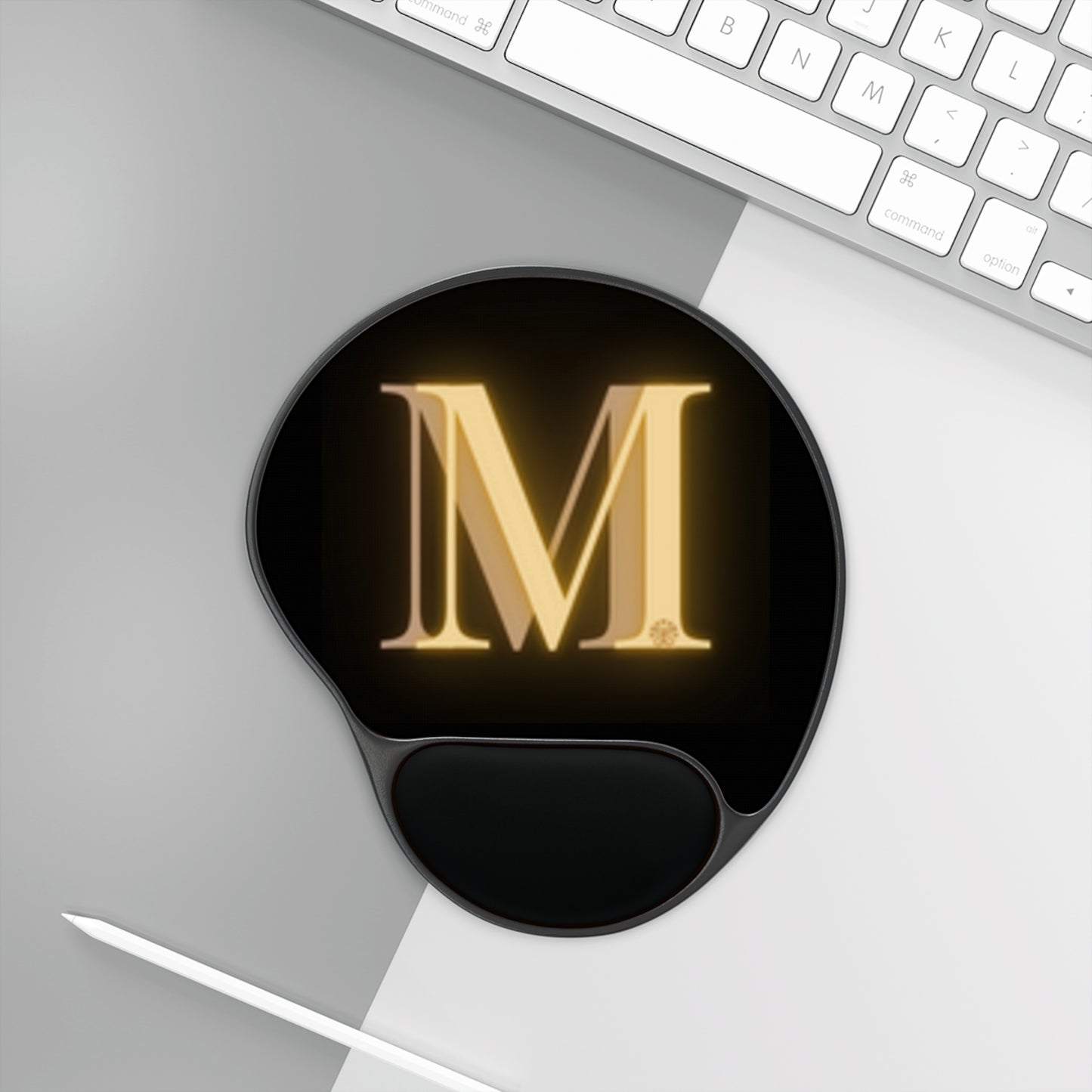 Gold Monogram "M" Mouse Pad with Wrist Rest — Elegant Office Desk Accessory