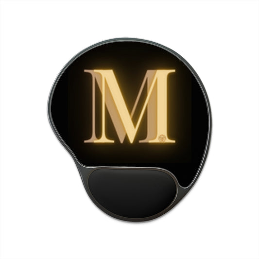 Gold Monogram "M" Mouse Pad with Wrist Rest — Elegant Office Desk Accessory
