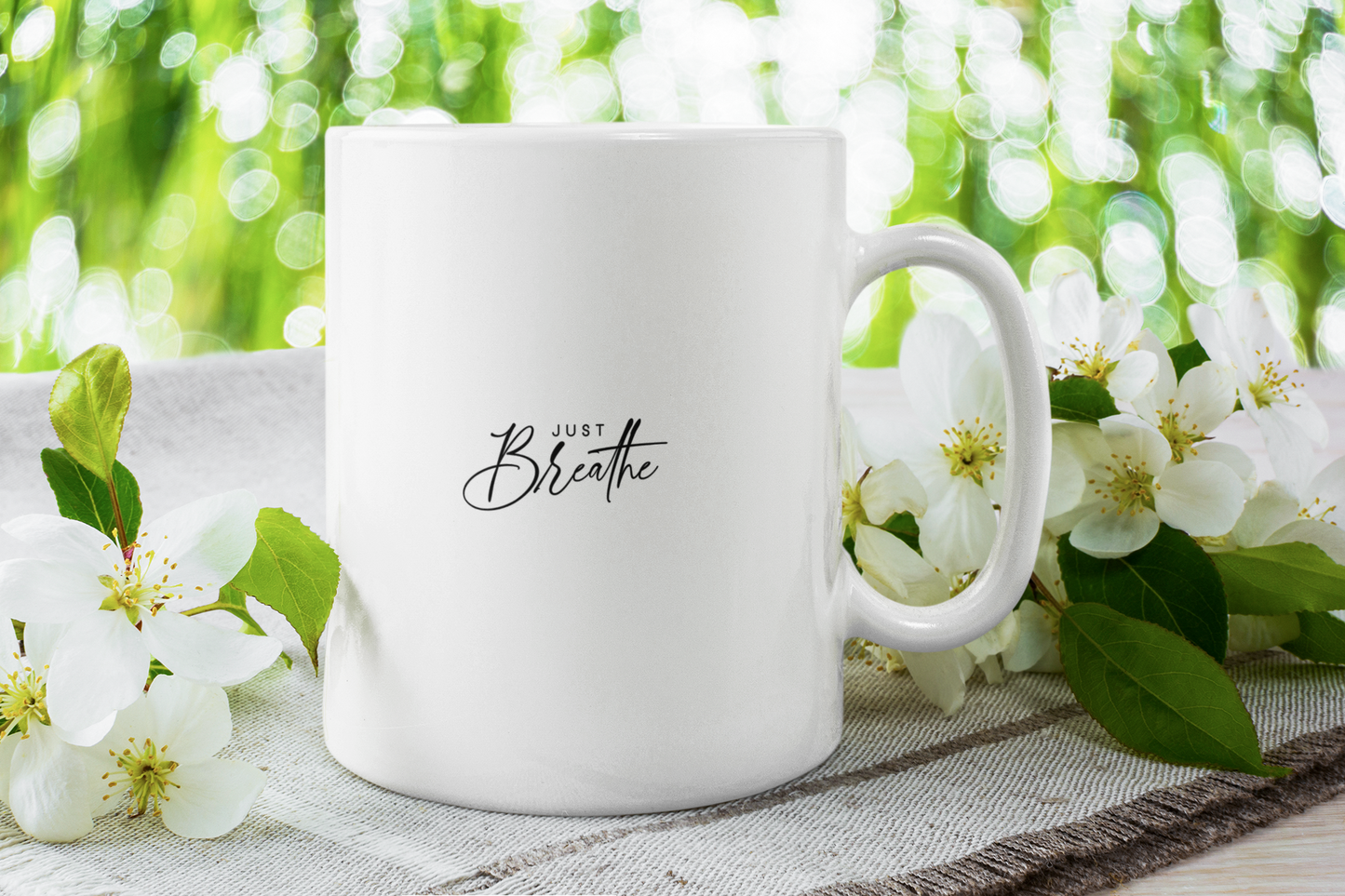 Just Breathe Ceramic Mug, Inspirational Coffee Cup, Heartfelt Gift, Self-Care, Home Decor, Morning Routine, Thoughtful Present