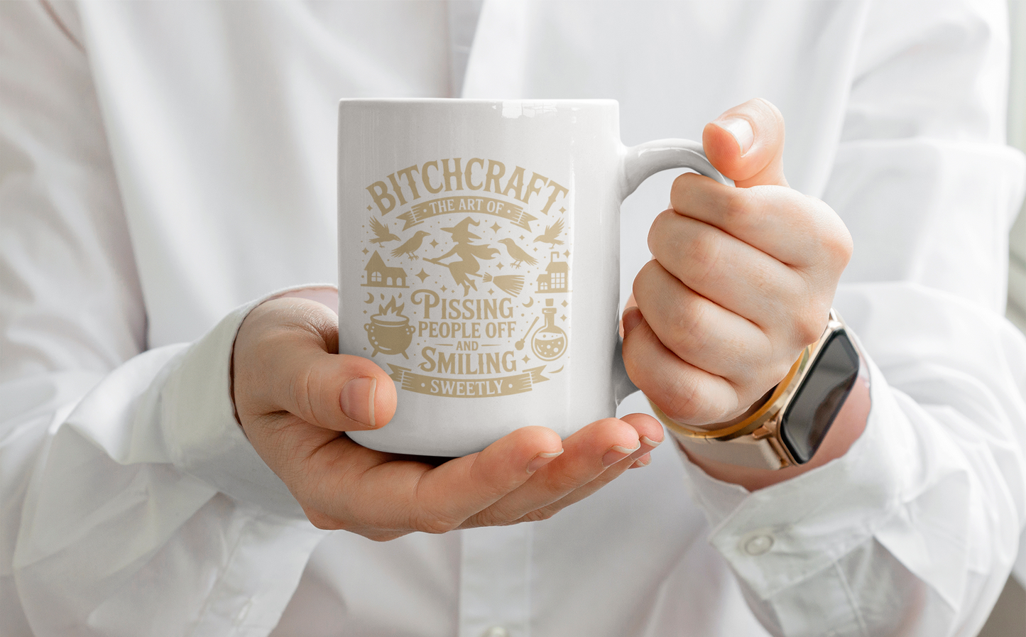 Bitchcraft Gold and White Ceramic Mug, Inspirational Coffee Cup, Heartfelt Gift, Self-Care, Home Decor, Morning Routine, Thoughtful Present