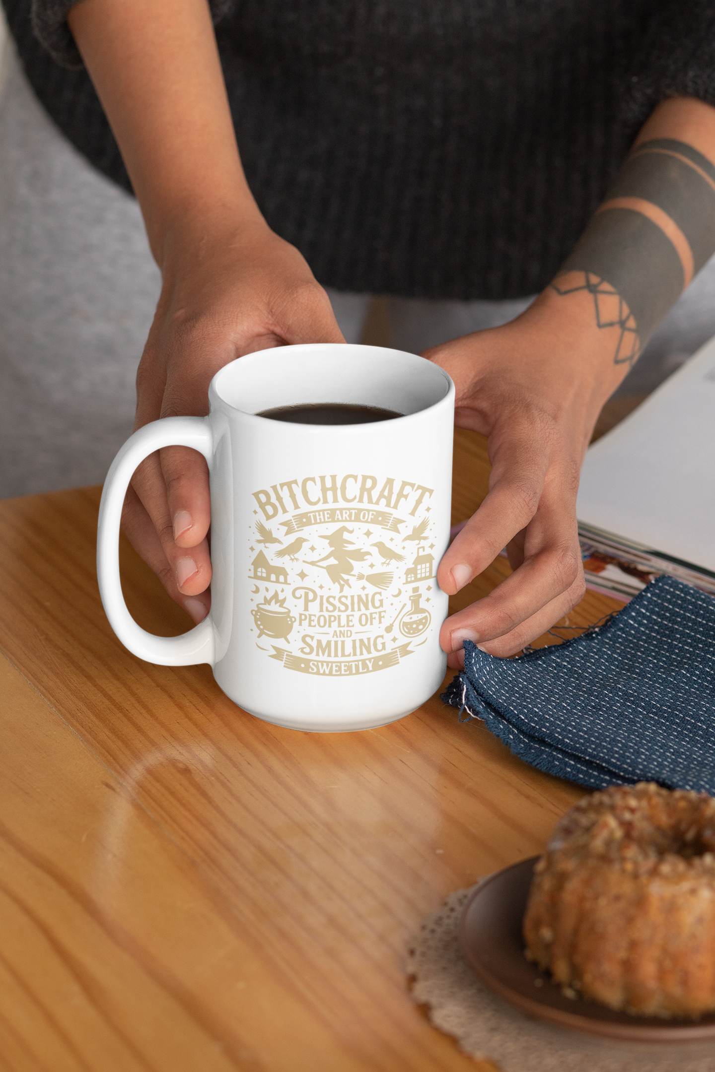 Bitchcraft Gold and White Ceramic Mug, Inspirational Coffee Cup, Heartfelt Gift, Self-Care, Home Decor, Morning Routine, Thoughtful Present