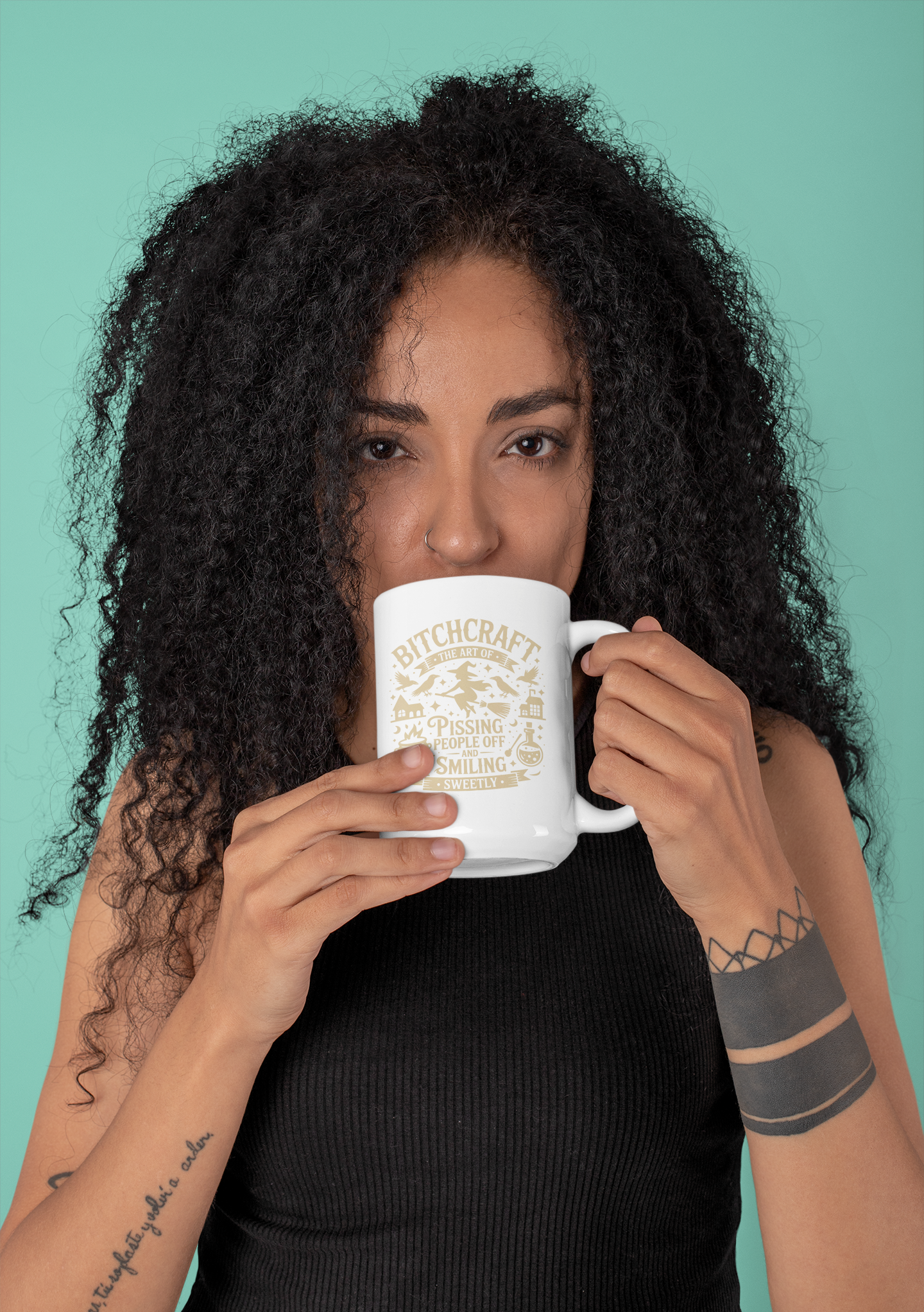 Bitchcraft Gold and White Ceramic Mug, Inspirational Coffee Cup, Heartfelt Gift, Self-Care, Home Decor, Morning Routine, Thoughtful Present