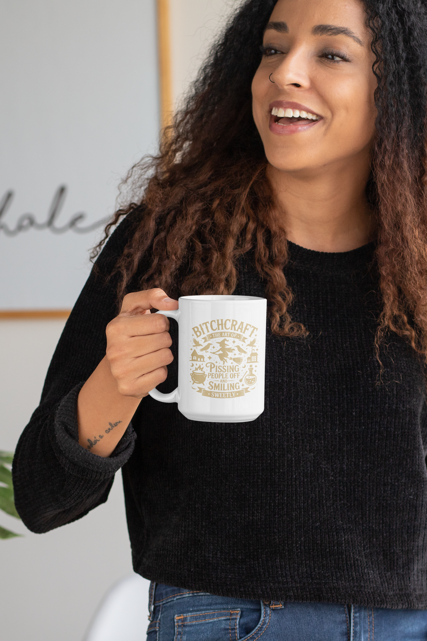 Bitchcraft Gold and White Ceramic Mug, Inspirational Coffee Cup, Heartfelt Gift, Self-Care, Home Decor, Morning Routine, Thoughtful Present