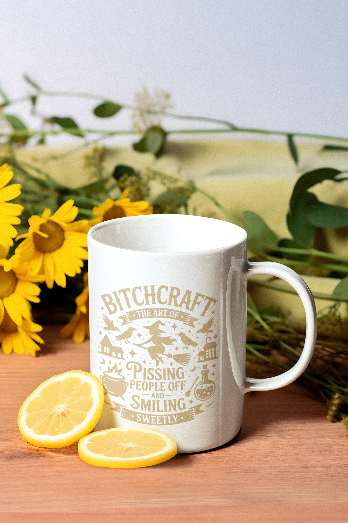 Bitchcraft Gold and White Ceramic Mug, Inspirational Coffee Cup, Heartfelt Gift, Self-Care, Home Decor, Morning Routine, Thoughtful Present