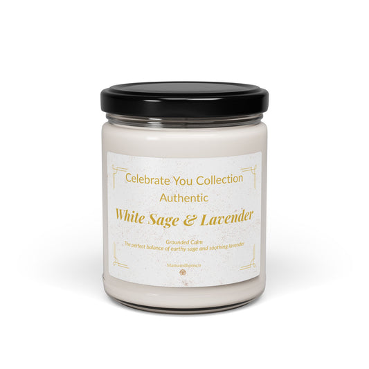 Authentic - Celebrate You Collection Relaxing Scented Soy Candle, White Sage & Lavender, Aromatherapy Candle, Gift for Her, Home Decor, Self-Care, Zen Meditation