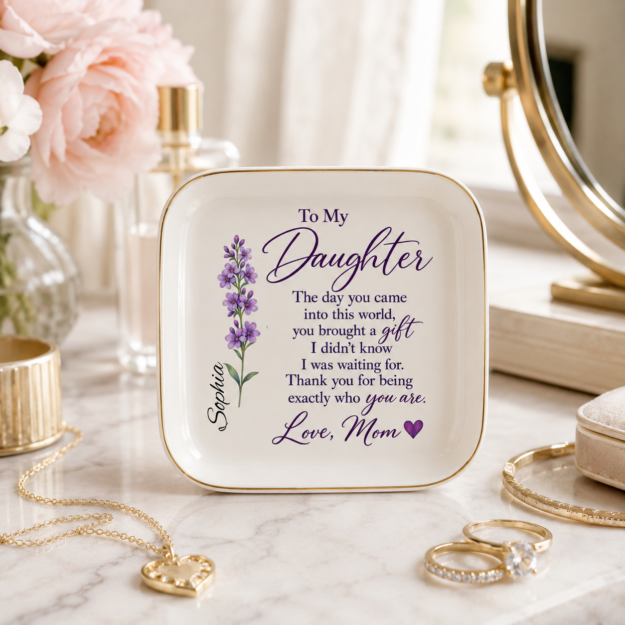 Personalized jewelry plate for daughter with sentimental message