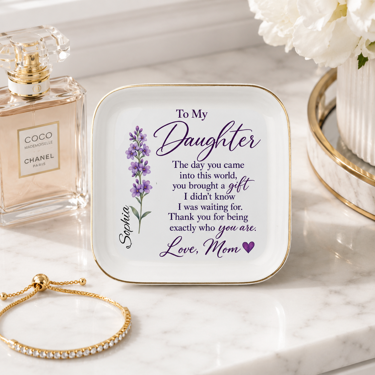 Personalized jewelry dish gift for daughter from Mom or Dad