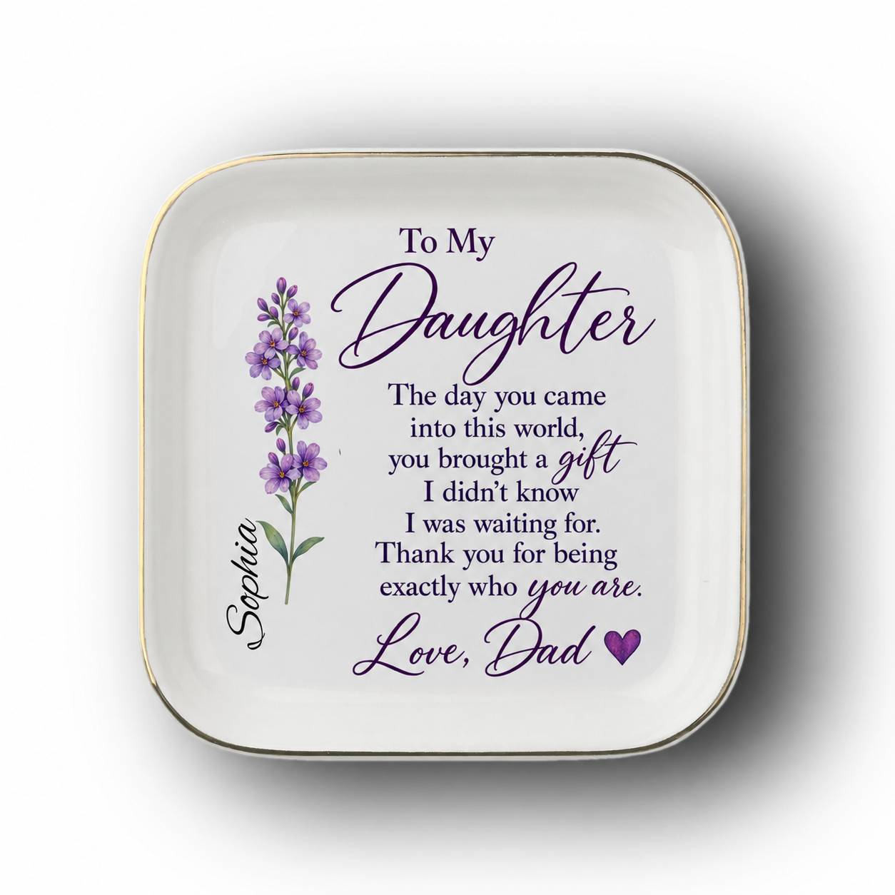 Personalized daughter jewelry dish displayed as a meaningful keepsake gift