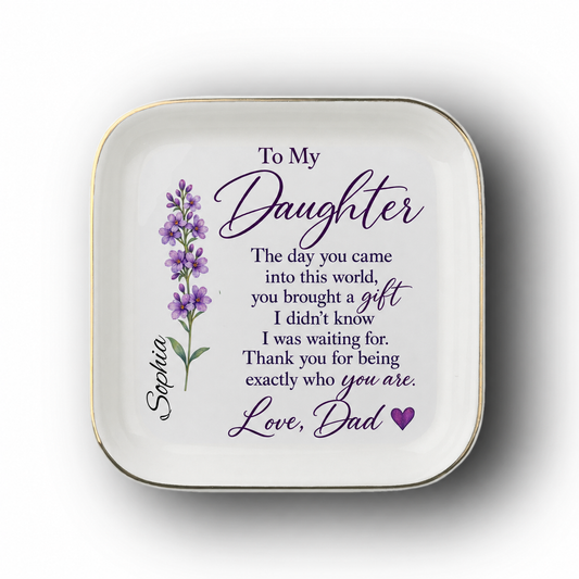 Personalized daughter jewelry dish displayed as a meaningful keepsake gift