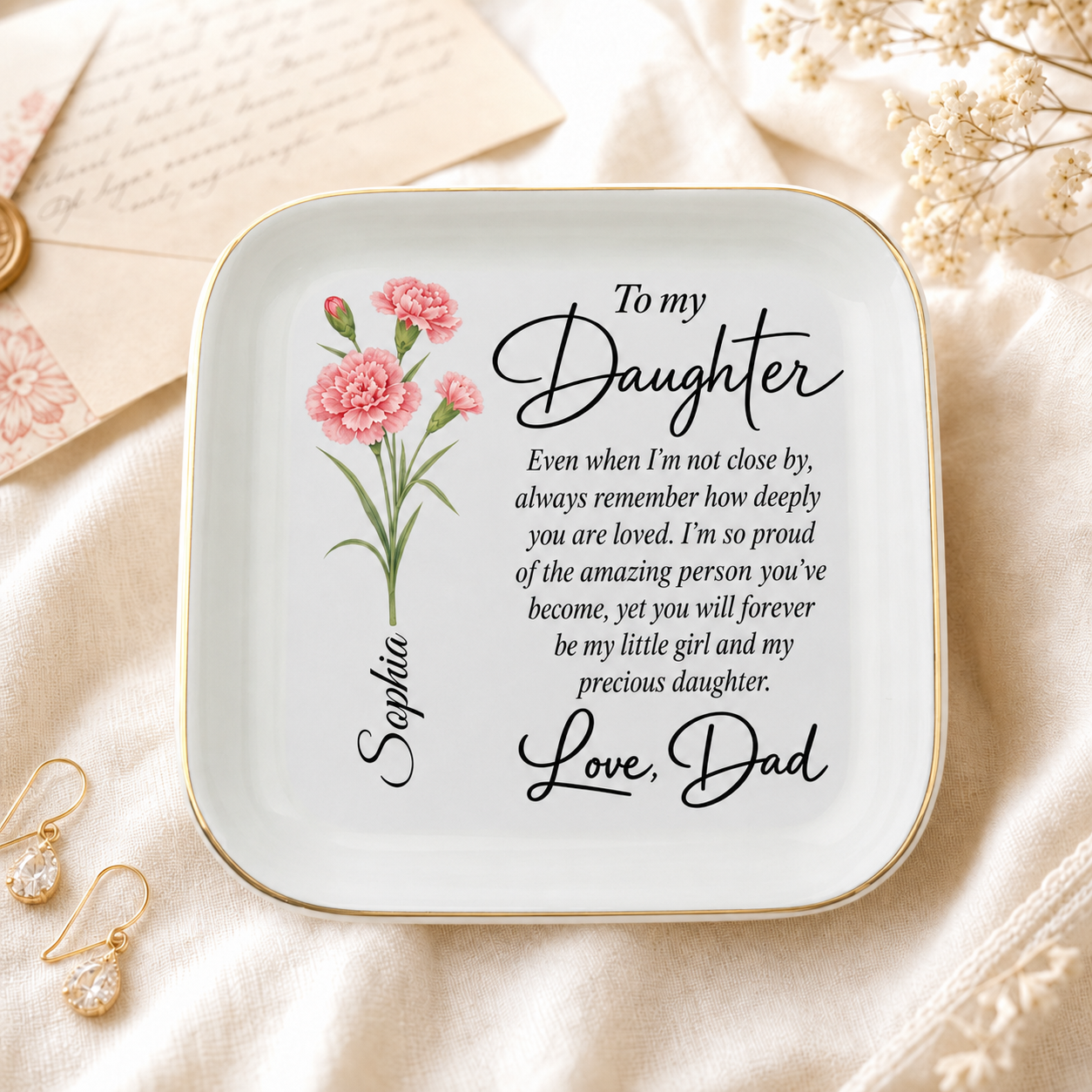 To My Daughter From Dad personalized birth flower jewelry dish hero image