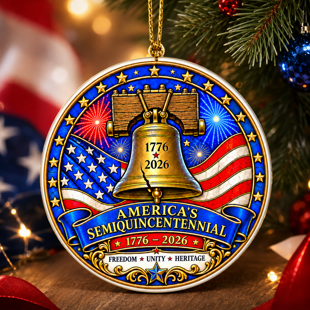 America 250th Anniversary Christmas Ornament | 3-Inch Ceramic Keepsake