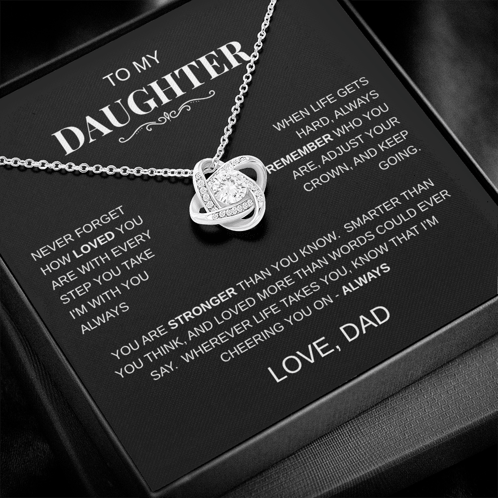 Love Knot necklace with A Father’s Love message card for daughter