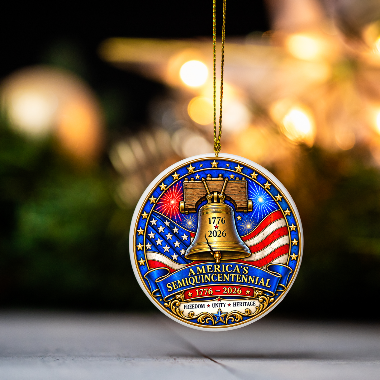 3 Inch White Ceramic Ornament - America's Semiquincentennial
