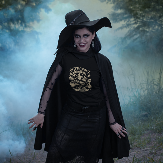 Black Bitchcraft unisex graphic tee with witchy statement design