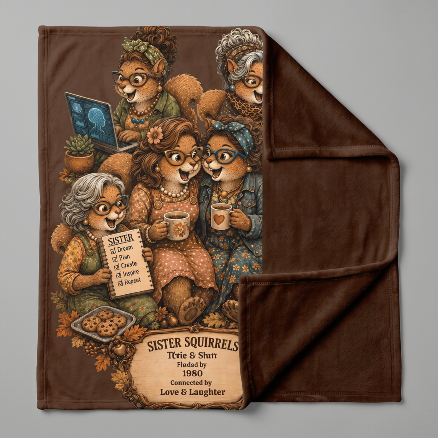 Brown reverse side of the Sister Squirrels 60 × 80 fleece blanket